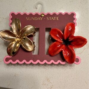 Sunday State Floral Hair Clips - Gold and Red